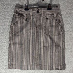Christopher & Banks Taupe and Gray Striped Mini Skirt
